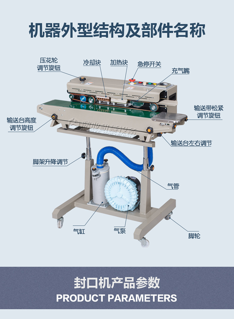 自動(dòng)充氣封口機(jī)外形結(jié)構(gòu)介紹